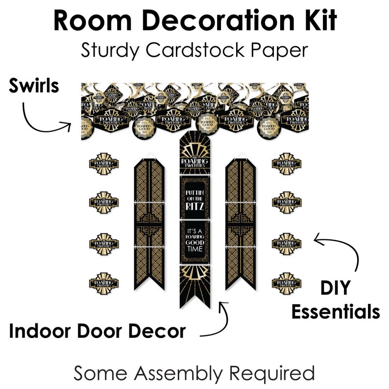 1920s Art Deco Jazz Party Room Decoration Kit Wall and Door Hanging Decor Roaring 20\u2019s