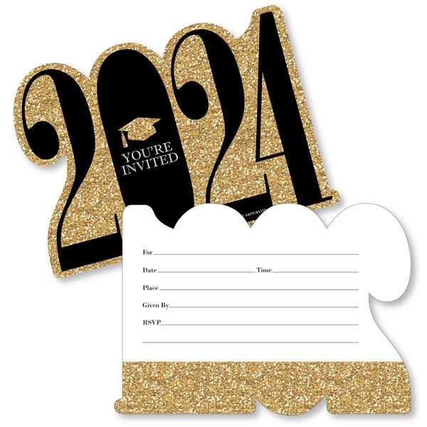 Tassel Worth The Hassle - Gold - Shaped Fill-in Invitations - 2024 Graduation Party Invitation Cards with Envelopes - Set of 12