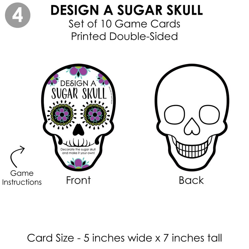 Day of the Dead 4 Halloween Sugar Skull Party Games 10 Cards Each Gamerific Bundle image 7