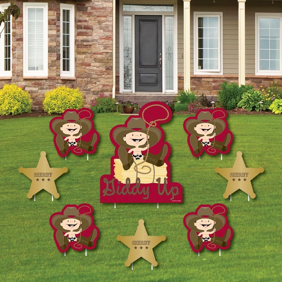 Little Cowboy - Shaped Lawn Decorations - Boy Baby Shower Outdoor Yard Decorations - Western 1st Birthday Party Lawn Ornaments - 8 Pc Il_570xn