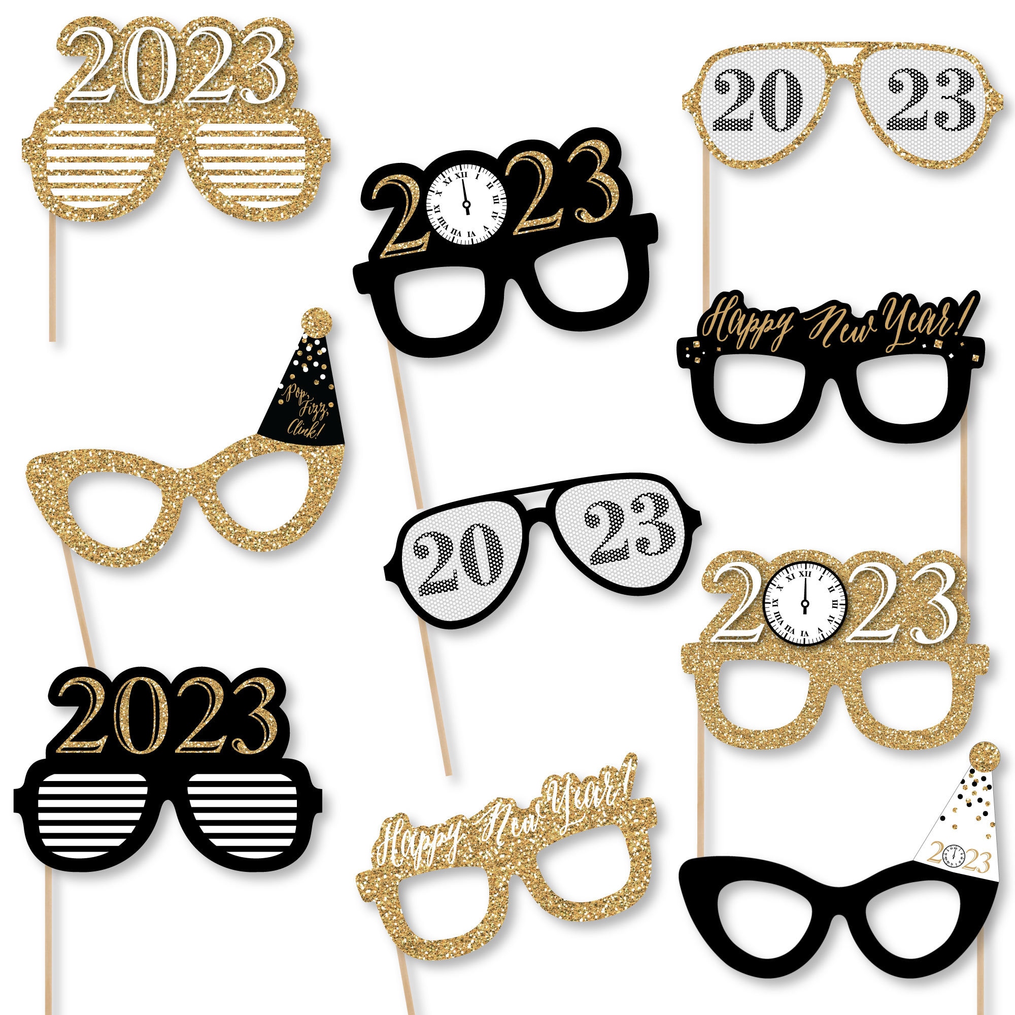 12-pcs-2023-eyeglasses-happy-new-year-glasses-frames-costume-accessory
