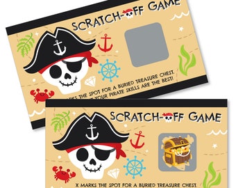 Pirate Ship Adventures - Skull Birthday Party Game Scratch Off Cards - 22 Count