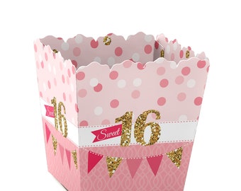 Sweet 16 - Party Mini Favor Boxes - Birthday Party Treat Candy Boxes - Set of 12