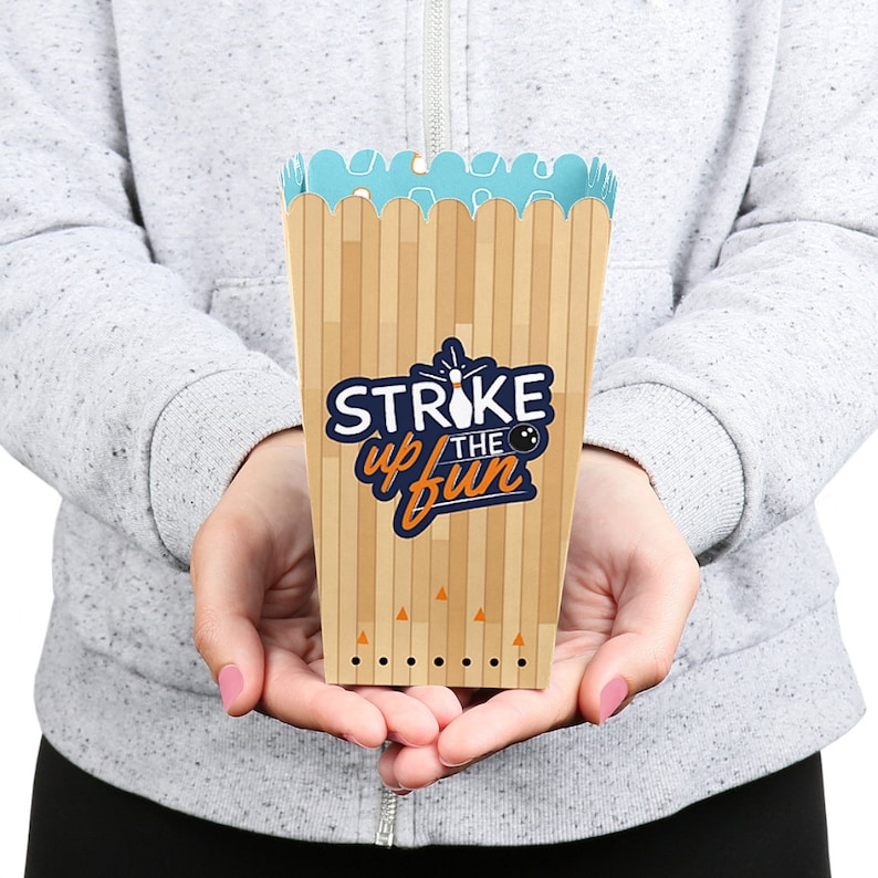 Bowling Party /& Birthday Favor Boxes 12 Pack - Movie Theatre Style Personalized Treat Box Strike Up the Fun Bowling Popcorn Boxes