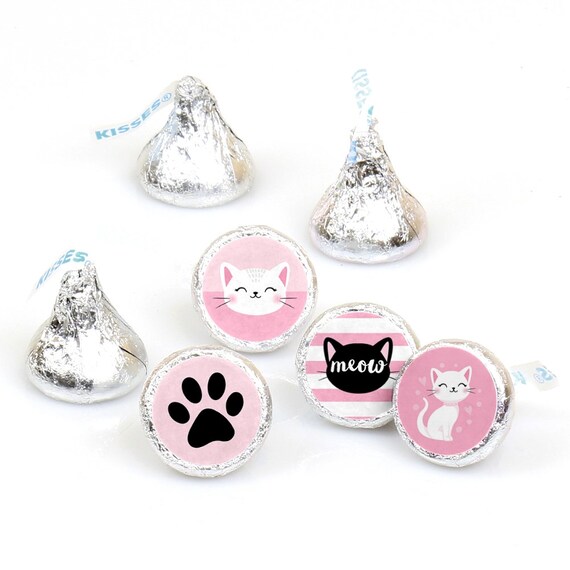 Purr-fect Kitty Cat - Kitten Meow Baby Shower or Birthday Party Round Candy Sticker Favors - Labels Fit Hershey’s Kisses (1 sheet of 108) Il_570xn