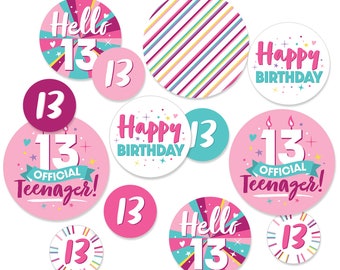 Girl 13th Birthday - Official Teenager Birthday Party Giant Circle Confetti - Party Decorations - Large Confetti 27 Count