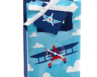 Taking Flight - Airplane - Vintage Plane Baby Shower or Birthday Party Favor Boxes - Set of 12