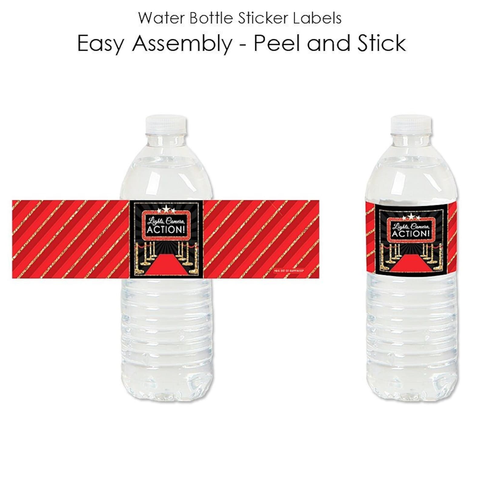 Red Carpet Hollywood Water Bottle Sticker Labels Movie Night Party
