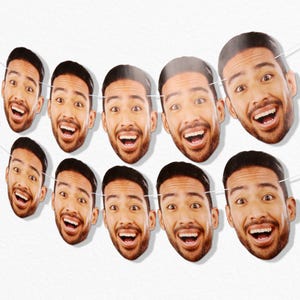 Custom Photo Fun Face Garland Banner, Personalized Face Cut Out Birthday, Retirement, Graduation Banner, 30 Feet of Cord, 10 Face Cut Outs