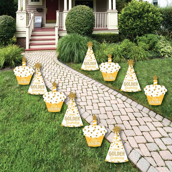Golden Birthday Lawn Decorations Outdoor Happy Birthday Party Yard