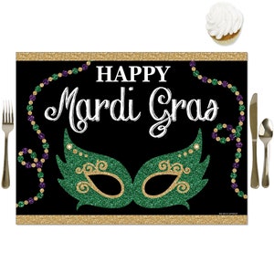 Mardi Gras Party Table Decorations Masquerade Party Placemats Set of 16 image 1