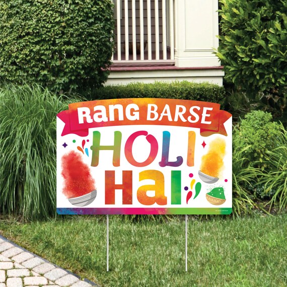 Holi Hai - Festival of Colors Party Yard Sign Lawn Decorations - Rang Barse Holi Hai Party Yardy Sign Il_570xn