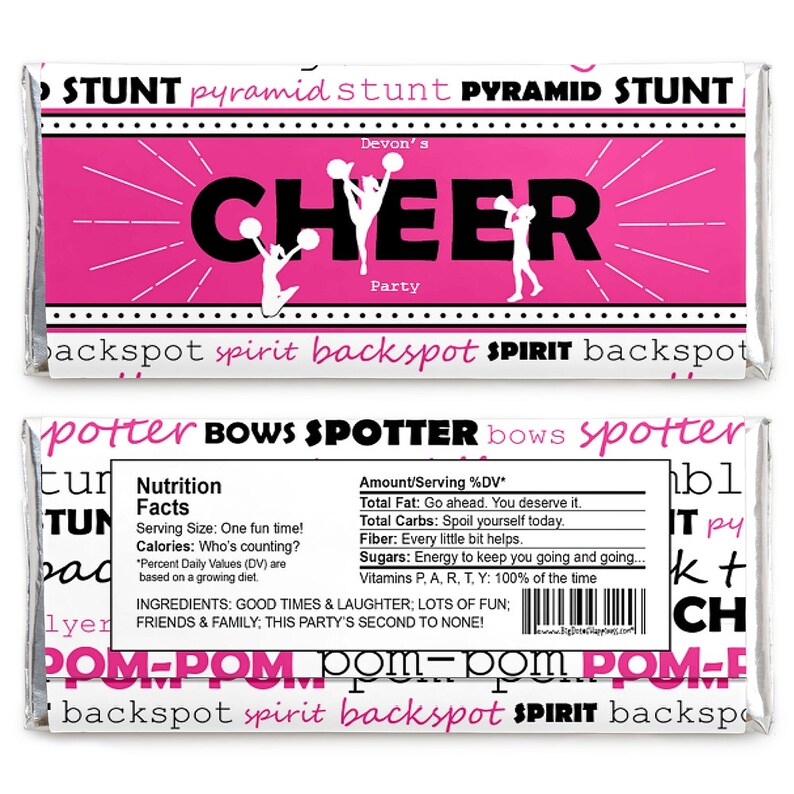 Custom Cheer Party Candy Bar Wrappers Personalized Cheerleading Themed Birthday Wrapper Favors Cheerleading 24 Ct. We/'ve Got Spirit