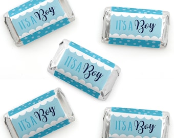 It’s a Boy - Mini Candy Bar Wrapper Stickers - Blue Baby Shower Small Favors - 40 Count