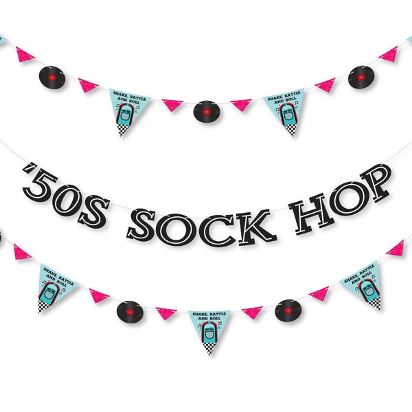 50's Sock Hop - Letter Banner Decoration - 1950's Rock N Roll - 36 Banner Cutouts and '50s Sock Hop Banner Letters