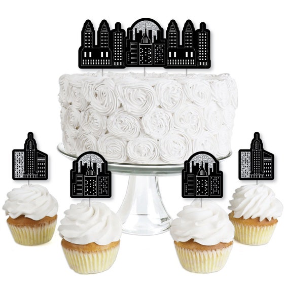 Nighttime City Skyline Dessert Cupcake Toppers New York Party Clear Treat Picks Set of 24