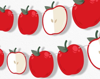 Apple Garland Banner, Back to School Classroom Teacher Decor, Fall Harvest Decorations Backdrop, 30 Feet of Cord, 15 Paper Red Apple Shapes
