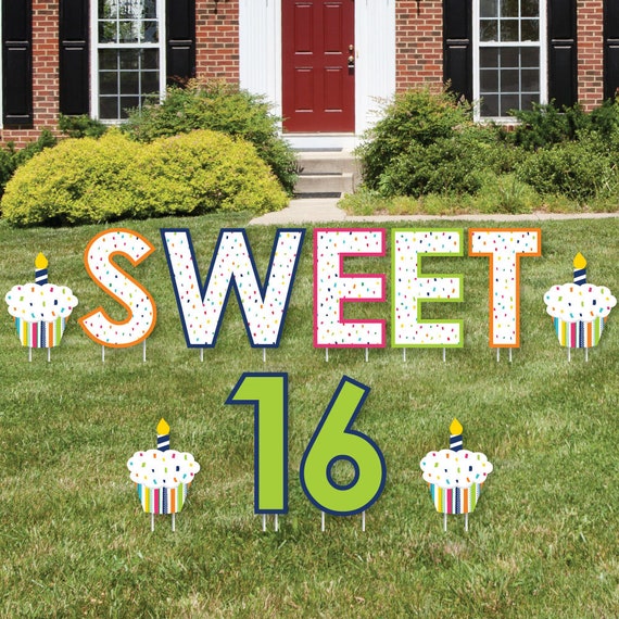 16th Birthday - Cheerful Happy Birthday - Yard Sign Outdoor Lawn Decorations - Colorful Sweet Sixteen Birthday Party Yard Signs - Sweet 16 Il_570xn