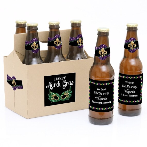 Mardi Gras Beer Labels - Masquerade Party Gifts - 6 Beer Bottle Labels & 1 Carrier Gift - Mardi Gras Beer Lovers Gifts for Women and Men Il_570xn
