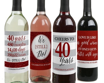 We Still Do - 40th Anniversary Wine Bottle Labels for Women and Men - Set of 4 Sticker Labels