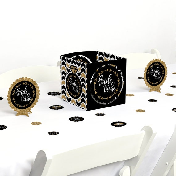 Bride Tribe - Bachelorette Party Centerpiece & Table Decoration Kit - Bride Tribe Bridal Shower Decor - Black and Gold Party - 39 Piece Set Il_570xn