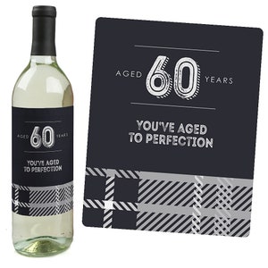 60th Milestone Birthday Birthday Gift for Men Wine Bottle Label Stickers Set of 4 image 5