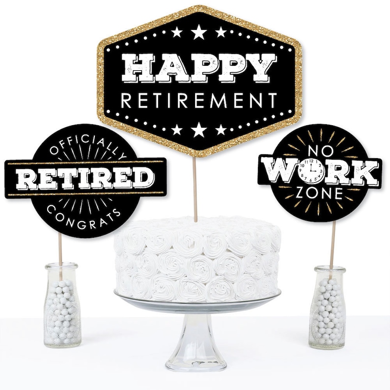 Happy Retirement Centerpiece Sticks Black and Gold Etsy