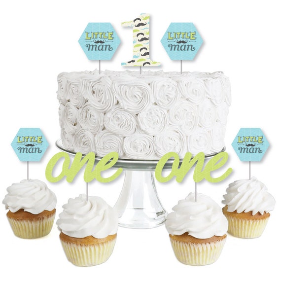 1st Birthday Dashing Little Man - Dessert Cupcake Toppers - Mustache Party First Birthday Party Clear Treat Picks - Little Man Party - 24 Ct Il_570xn