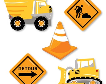 Dig It - Construction Party Zone - DIY Shaped Baby Shower or Birthday Party Cut-Outs - 24 Count