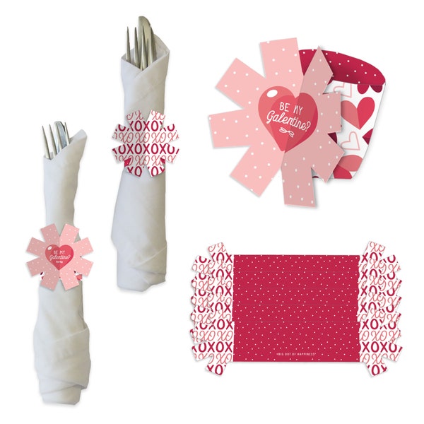Happy Galentine’s Day - Valentine’s Day Party Paper Napkin Holder - Napkin Rings - Set of 24