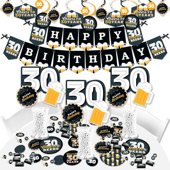 Cheers and Beers to 30 Years - 30th Birthday Party Supplies - Banner Decoration Kit - Fundle Bundle Il_570xn