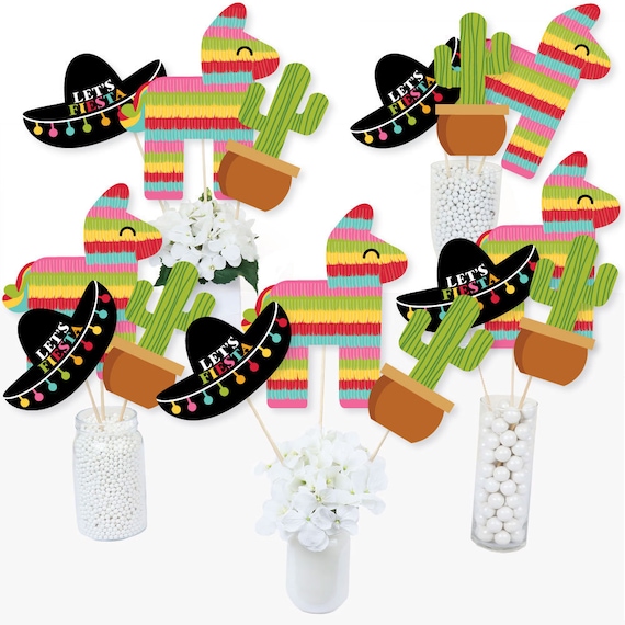 Let's Fiesta Mexican Fiesta Centerpiece Sticks Cinco De Mayo Baby Shower  Table Toppers Fiesta Birthday Party Supplies 15 Ct. 