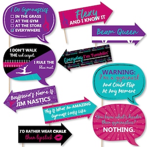 Funny Tumble, Flip & Twirl - Accessoires de photomaton de gymnastique - Kit d’accessoires photo d’anniversaire - Funny Gymnast Party Selfie Photo Props - 10 pc