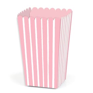 May include: Pink and white striped popcorn box with a scalloped top.