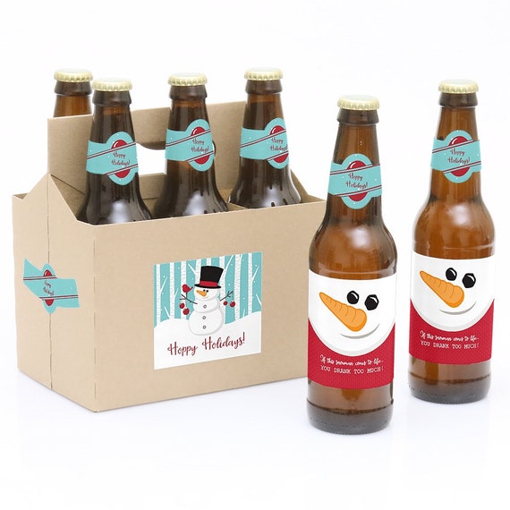 Snowman Beer Labels - 6 Beer Bottle Labels & 1 Carrier- Let It Snow Party Gift - Christmas Beer Gifts for Women and Men Il_570xn