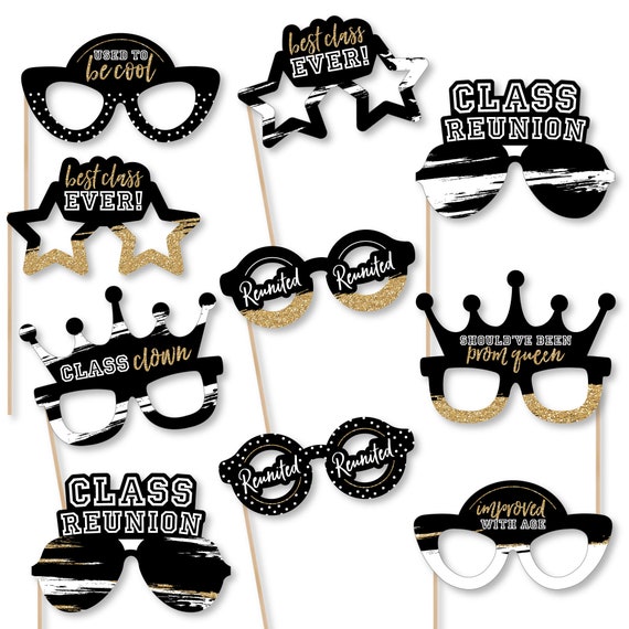 Reunited Glasses - Paper Card Stock School Class Reunion Party Photo Booth Props Kit - 10 Count Il_570xn