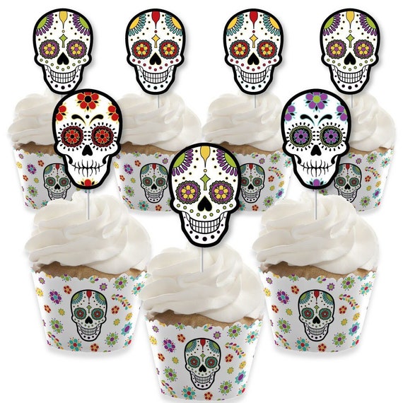 Day of The Dead - Dia de Los Muertos Party Cupcake Decoration - Halloween Sugar Skull Party Cupcake Wrappers and Treat - Set of 24 Il_570xn