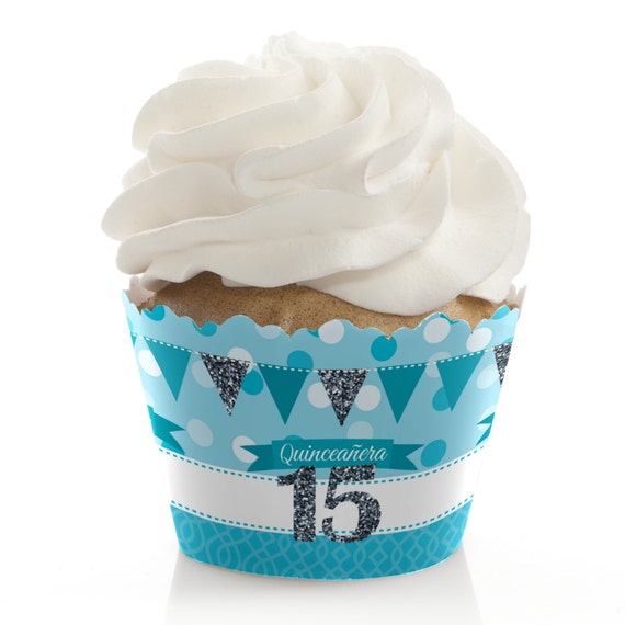 Quinceanera Sweet 15 Aqua Cupcake Wrappers Birthday Cupcake