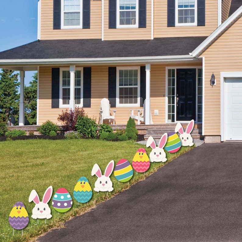 Easter Bunny & Egg Yard Decorations Outdoor Easter Lawn Decorations Hippity Hoppity Easter Bunny Lawn Ornaments 10 Piece Set image 3