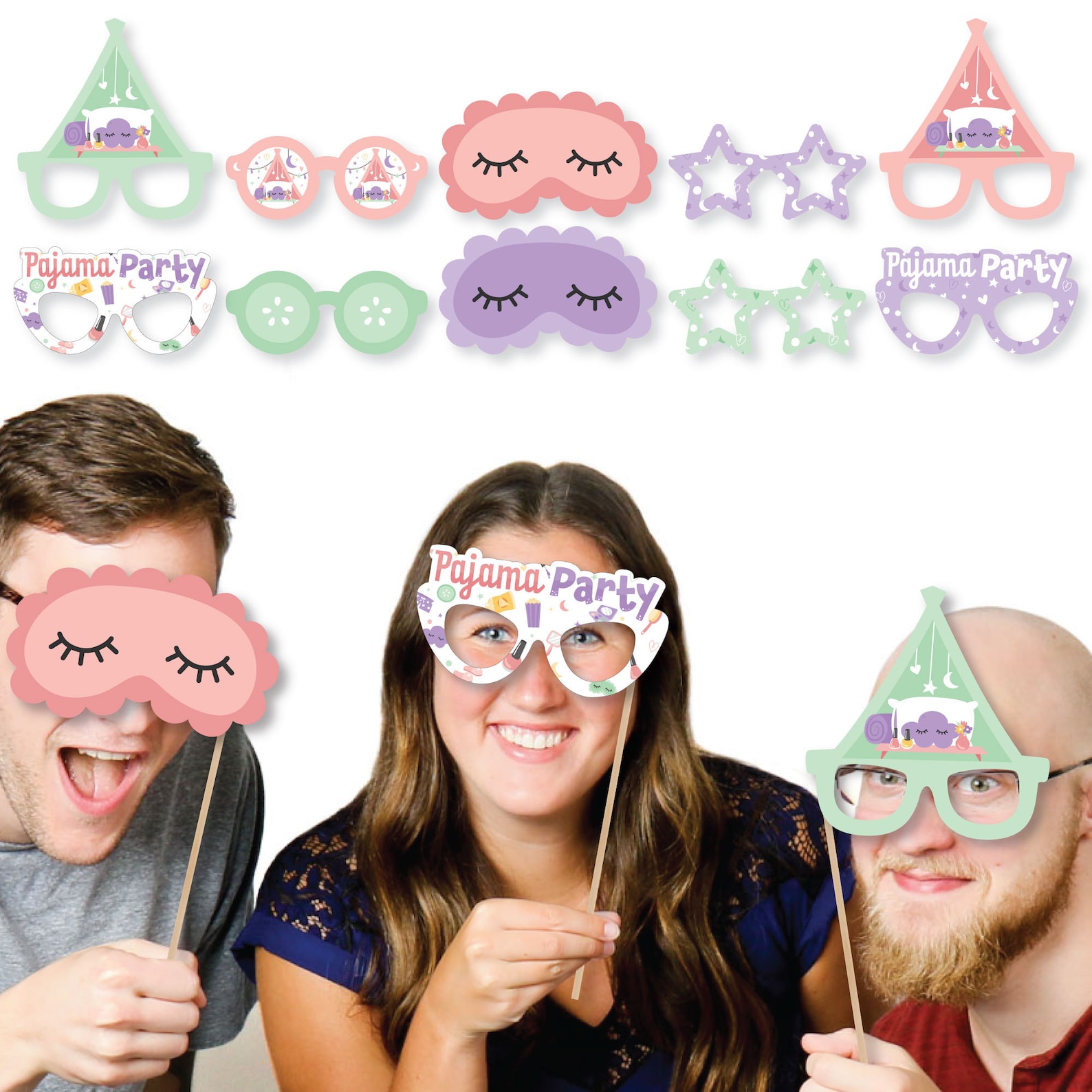 Pajama Slumber Party Glasses and Masks - Paper Card Stock Girls ...