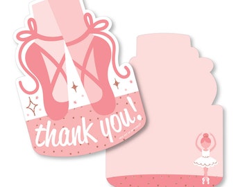 Tutu Cute Ballerina - Shaped Thank You Cards - Ballet Birthday Party or Baby Shower Thank You Note Cards with Envelopes - Set of 12