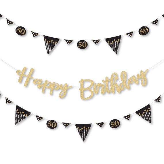 50th Birthday - Gold - Birthday Letter Banner Decoration - 36 Banner Cutouts and No-Mess Real Gold Glitter Happy Birthday Banner Letters Il_570xn