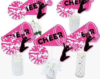 We Got Spirit - Cheerleading - Centerpiece Sticks - Cheer Party Table Toppers -Cheerleading Themed Birthday Party Supplies -  Set of 15