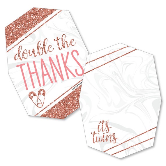 It's Twin Girls - Shaped Thank You Cards - Pink and Rose Gold Twins Baby Shower Thank You Note Cards with Envelopes - Set of 12 Il_570xn