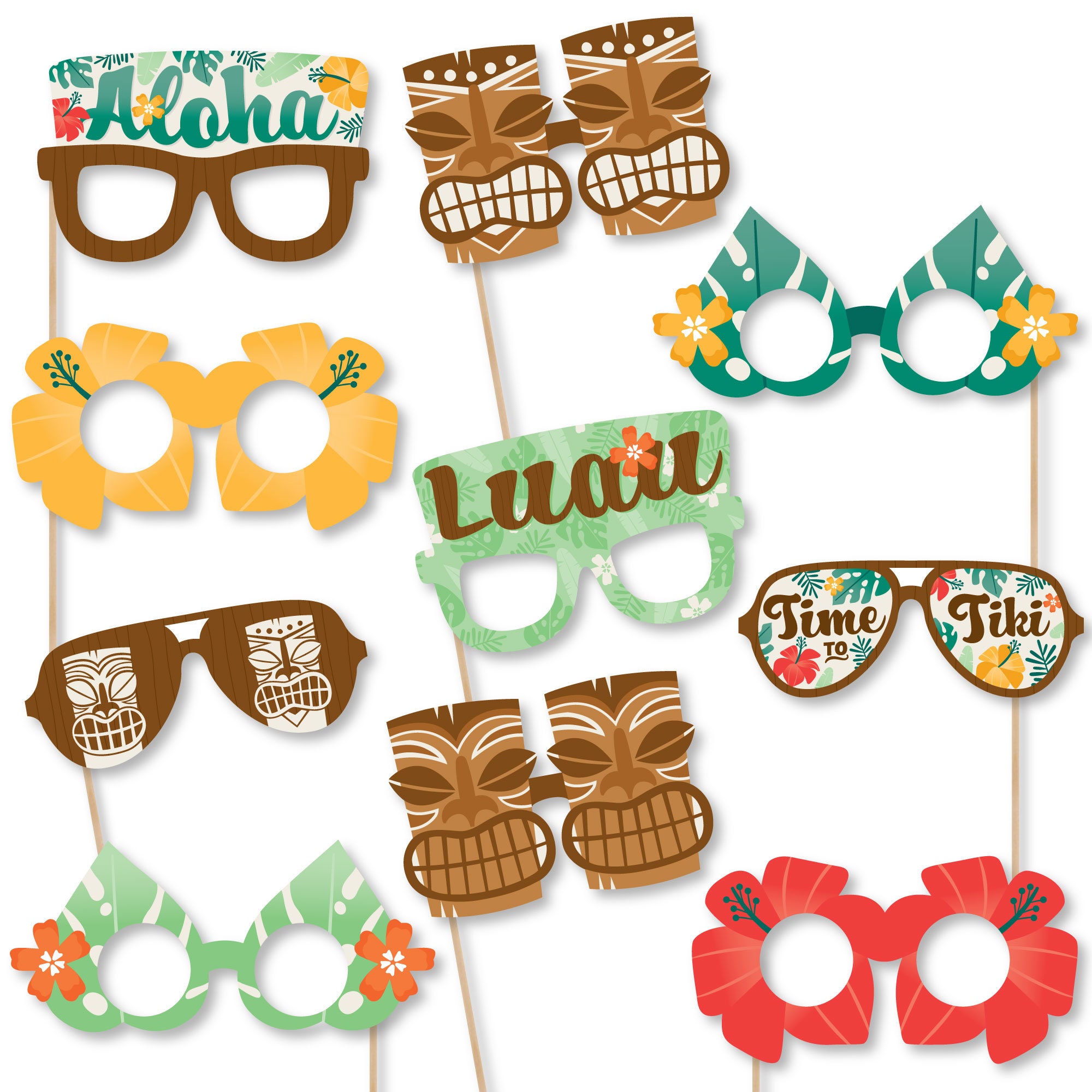 Tropical Luau Glasses Paper Card Stock Hawaiian Beach Party Photo Booth Props Kit 10 Count