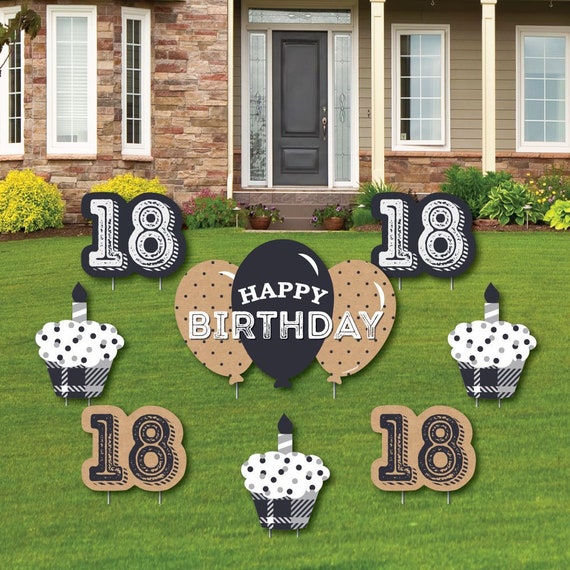 18th Milestone Birthday - Yard Decorations - Cupcake & Balloon Outdoor Yard Signs - Birthday Lawn Ornaments - Birthday Yard Sign - 8 Pc Il_570xn