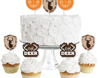Gone Hunting - Dessert Cupcake Toppers - Deer Hunting Camo Baby Shower or Birthday Party Clear Treat Picks - Set of 24