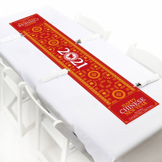Chinese New Year - Personalized Petite 2021 Year of the Ox Party Paper Table Runner - 12 x 60 inches Il_570xn
