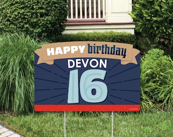 Boy 16th Birthday - Sweet Sixteen Birthday Party Yard Sign Lawn Decorations - Personalized Happy Birthday Party Yardy Sign