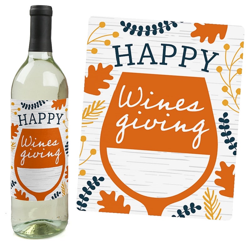 Happy Thanksgiving Fall Harvest Party Decorations for Women and Men Wine Bottle Label Stickers Set of 4 image 4